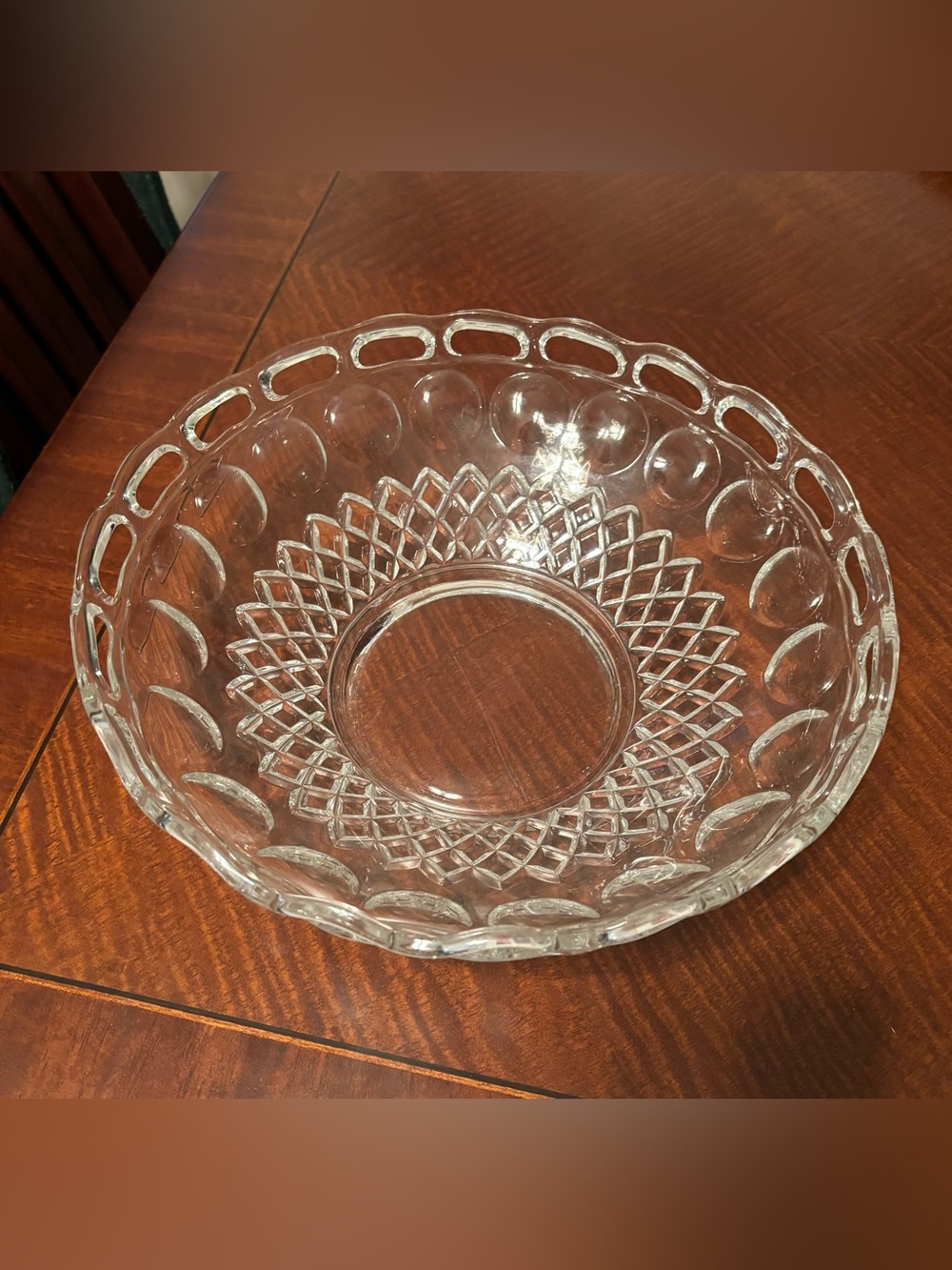 Vintage Pressed Glass Open Edges Serving Bowl